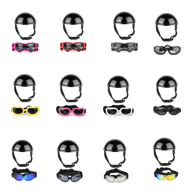 Puppy Sunglasses+Helmet Set Dog Helmet with Ear Hole Cool Helmet for Bike