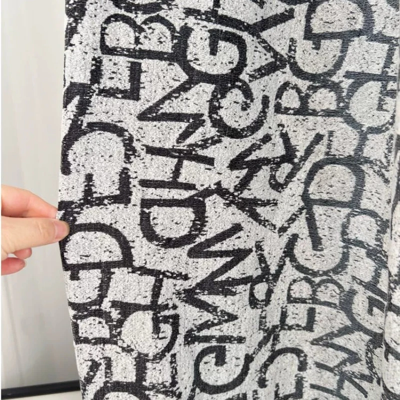 Cotton Linen Retro Letters Black and White Jacquard Thickened Curtains for Living Room Bedroom French Window Balcony Customized