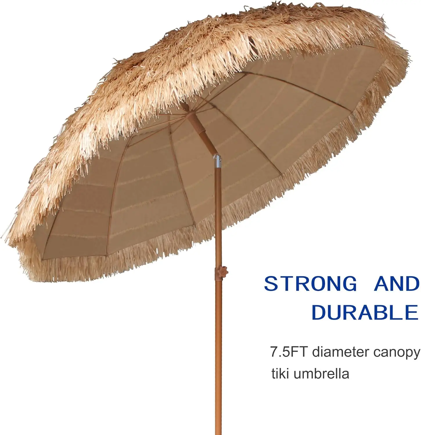 7.5ft Hula Thatched Tiki Patio Beach Umbrella Hawaiian Style 10 Ribs UPF 50+ with Tilt Carry Bag for Outdoor Tiki Bar, Tropical