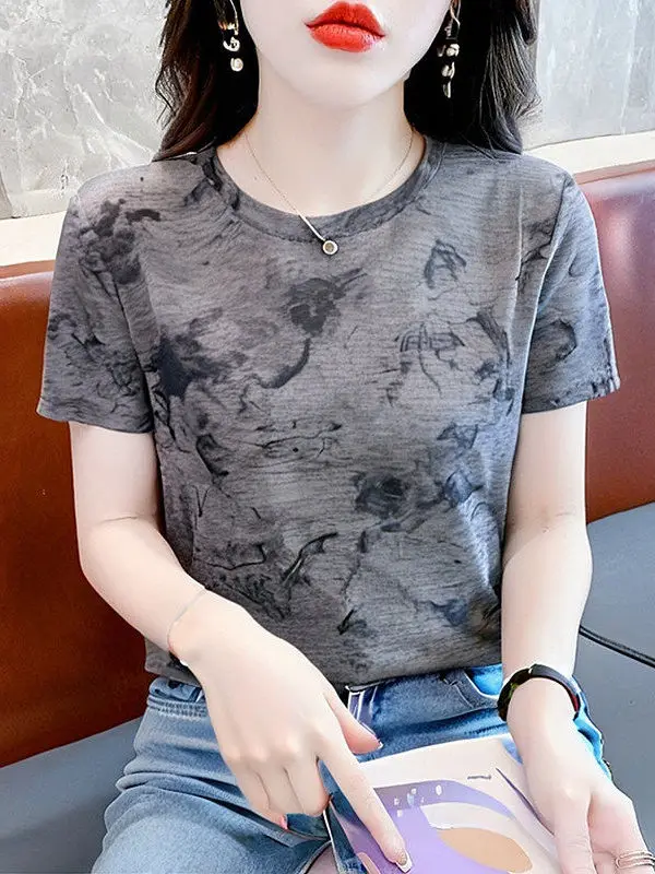 

Свободная женская футболка с коротким рукавом и круглым вырезом, повседневный топ из полиэстера с принтом, удобная посадка, новинка лета