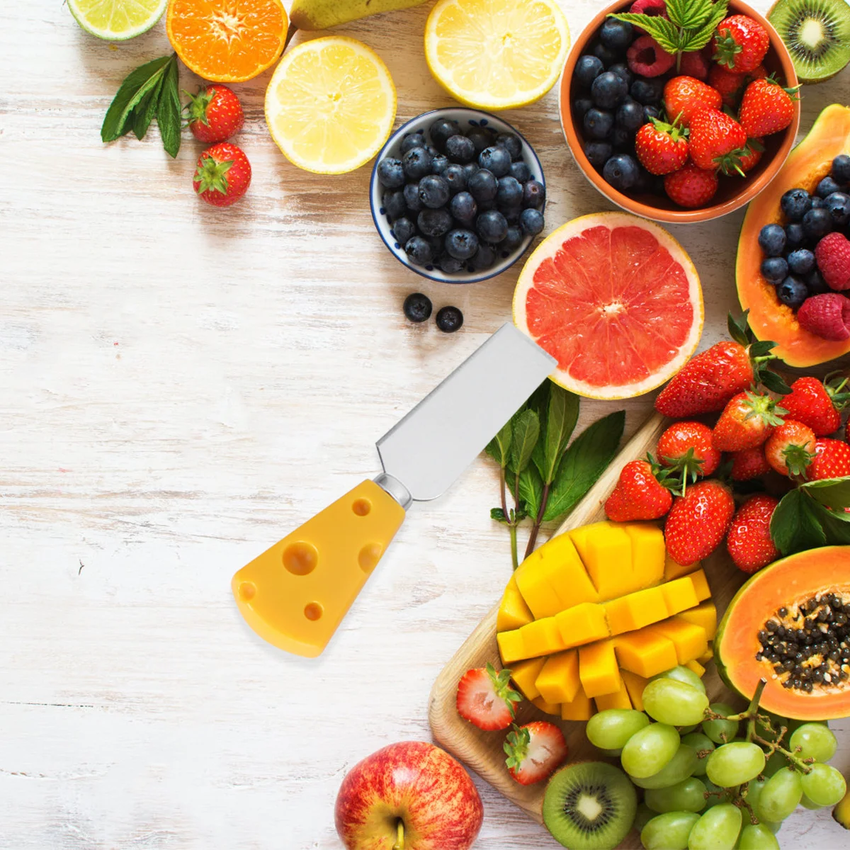 

5Pcs Dinnerware Set Knife Fork Spoon Cheese Cutlery Kids Dessert Tableware Cartoon Handle Fruit Serving Utensils Yellow