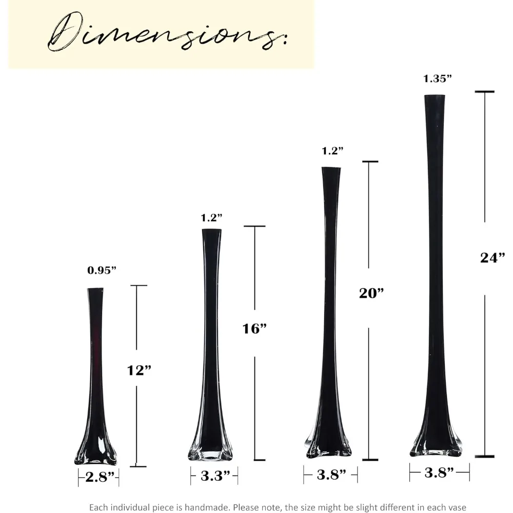 عبوة مكونة من 12 قطعة مركزية لمزهريات برج ايفل للزهور وحفلات الزفاف والديكور. (24 بوصة، أسود)