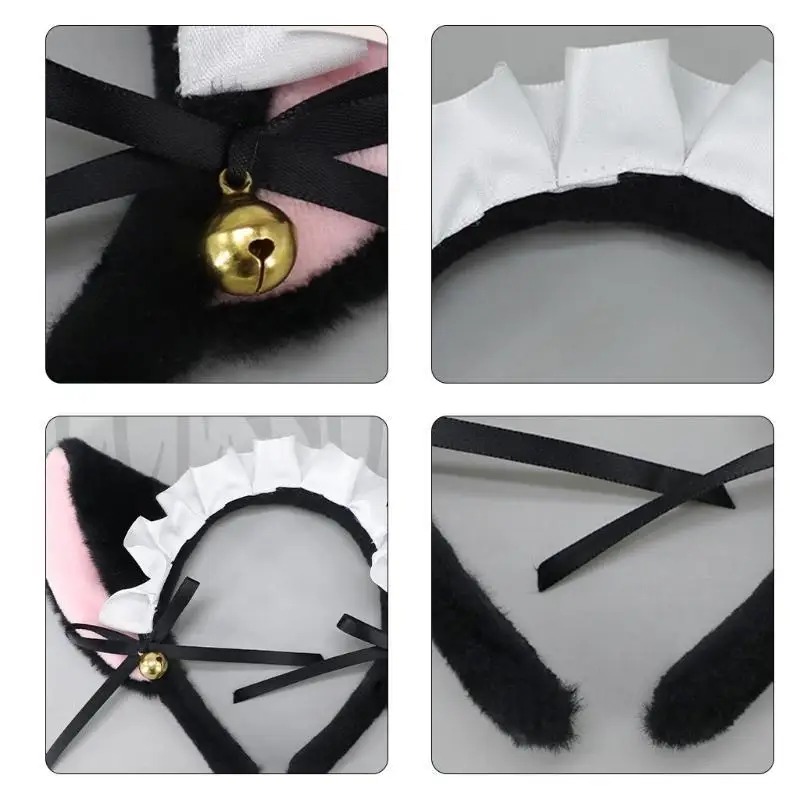 

652F Girls Ruffled Lace Ear Headwear Maid Lace with Ribbon Headband Maid Hair Ornaments Photo Props