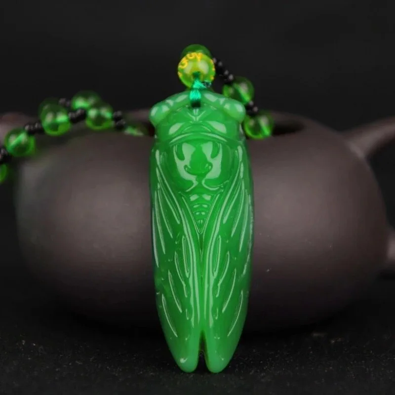 Unisex Cicada Jade Style Pendant Necklace Vintage Buddha Stone Ethnic Jewelry Exquisite Handmade Gift For Daily Wear Accessories