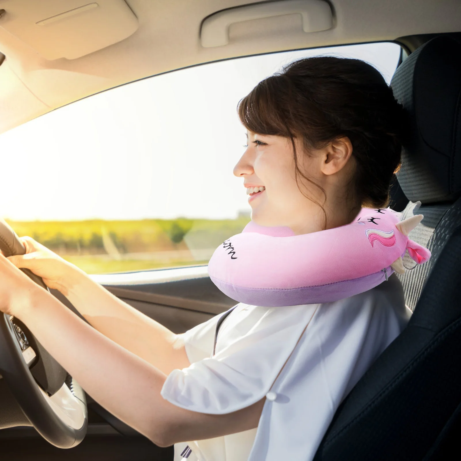 

Unicorn U Neck Pillow Flexible Structure Good Touch Feeling Neck Fatigue Relief Travel Lovely Pillow Office Use