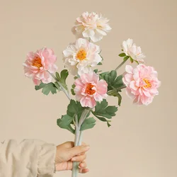 3 Heads Flocking Peony Branch Artificial flowers home decor white fleurs artificielles Photography props floral