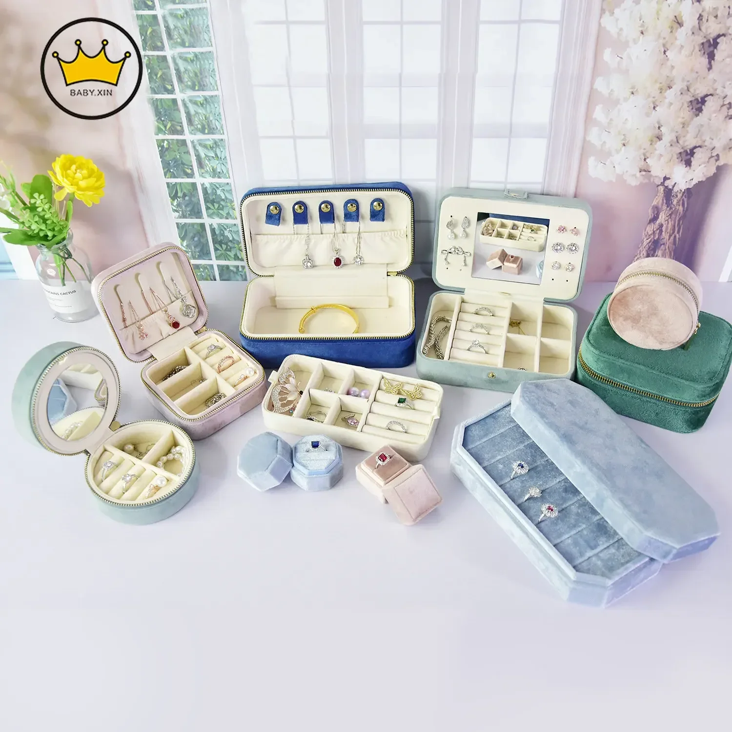 

Портативная шкатулка для драгоценностей, бархатное кольцо, упаковка для ювелирных изделий, подарочная коробка, ожерелье, шкатулка для хранения ювелирных изделий Joyeros Organizador De Joyas