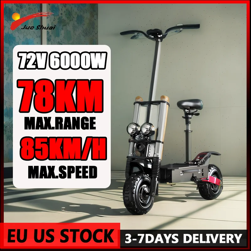 200KG Maximum Load Electric Scooter 72V 6000W Powerful Dual Motor Scooter Electric 85KM H Top Speed