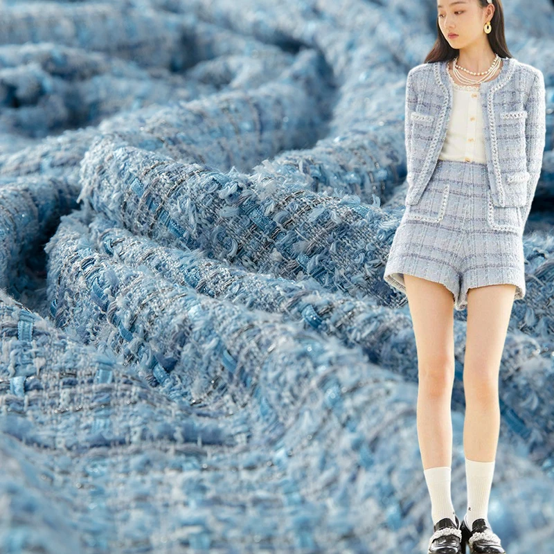 جديد الأزرق متقلب صغير عبق نمط الخشنة نسيج الصوف الملابس النسيج DIY اليدوية مخصص الراقية 50x140 سم #2