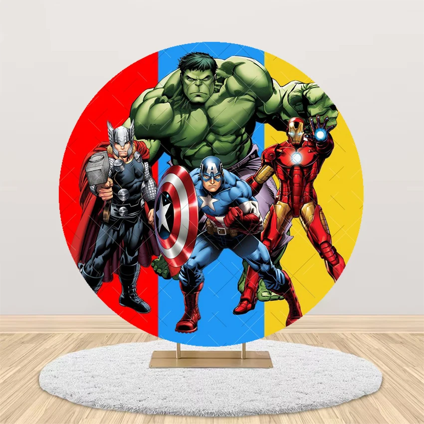 Red Superhero Spider Man Iron Man Circular Background Set Children\'s Birthday Party Circular Banner Decoration Photography