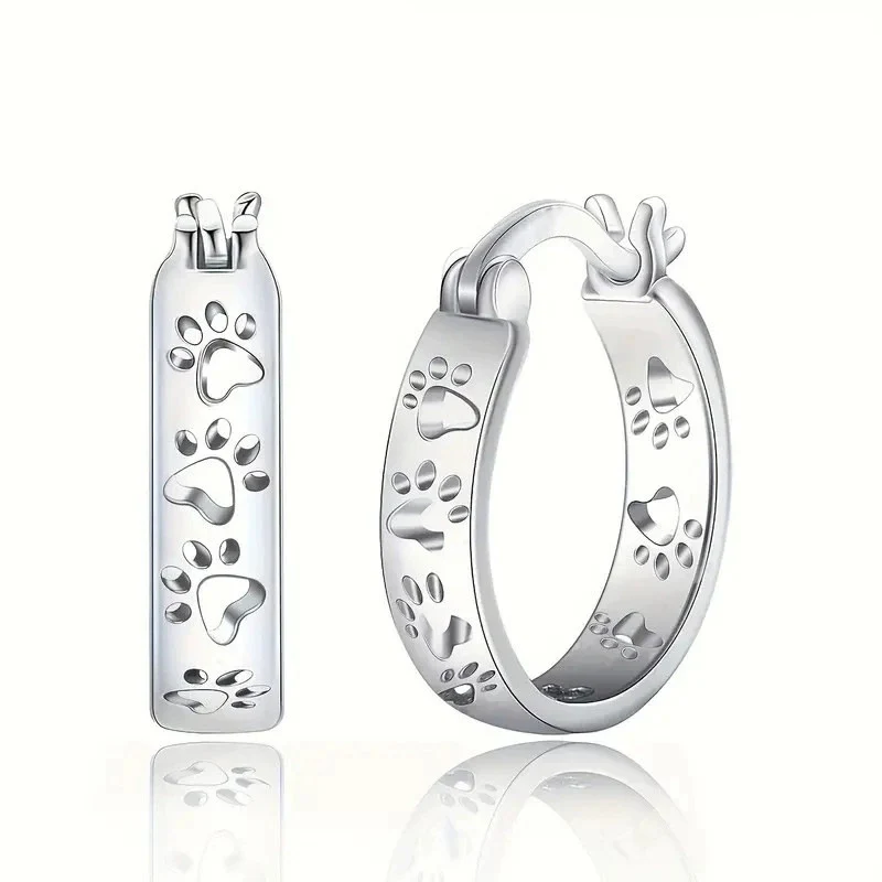 Hollow Out Animal Puppy Paw Print Earrings European and American Fashion Cat Paw Ear Buckle for Women 925 Silver Earrings KOFSAC