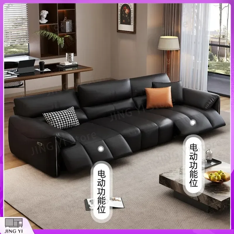 Leather Electric Sofa Zero Wall Distance High Backrest Space Saving Multi Functional Retractable Living Room Sofa