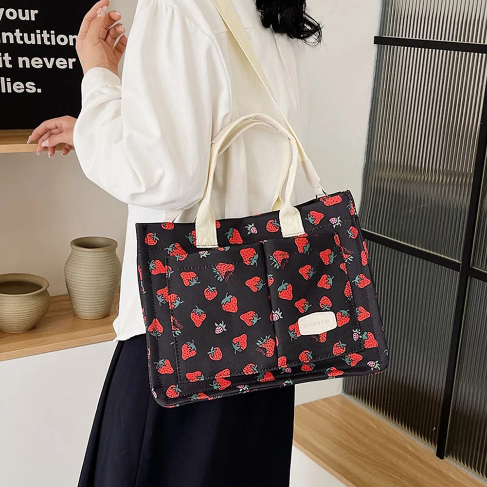 Cute Strawberry Pattern Casual Tote Bag Large Crossbody Bag with Adjustable Strap Shoulder Purse Top Handle Bag for Women Girls