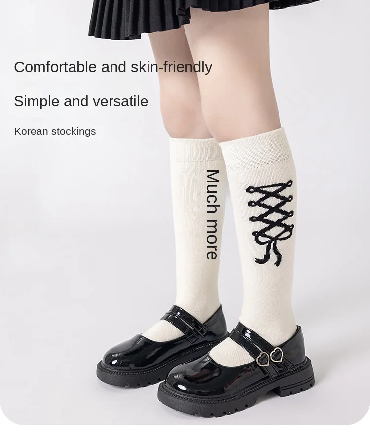 3 Paar kniehohe Slouch-Socken für Mädchen, schwarz, weiß, grau, Schleife, Frühling, stapelbare Strumpfhosen für Kinder von 3–12 Jahren, lässige Schulsocken – Detail 13