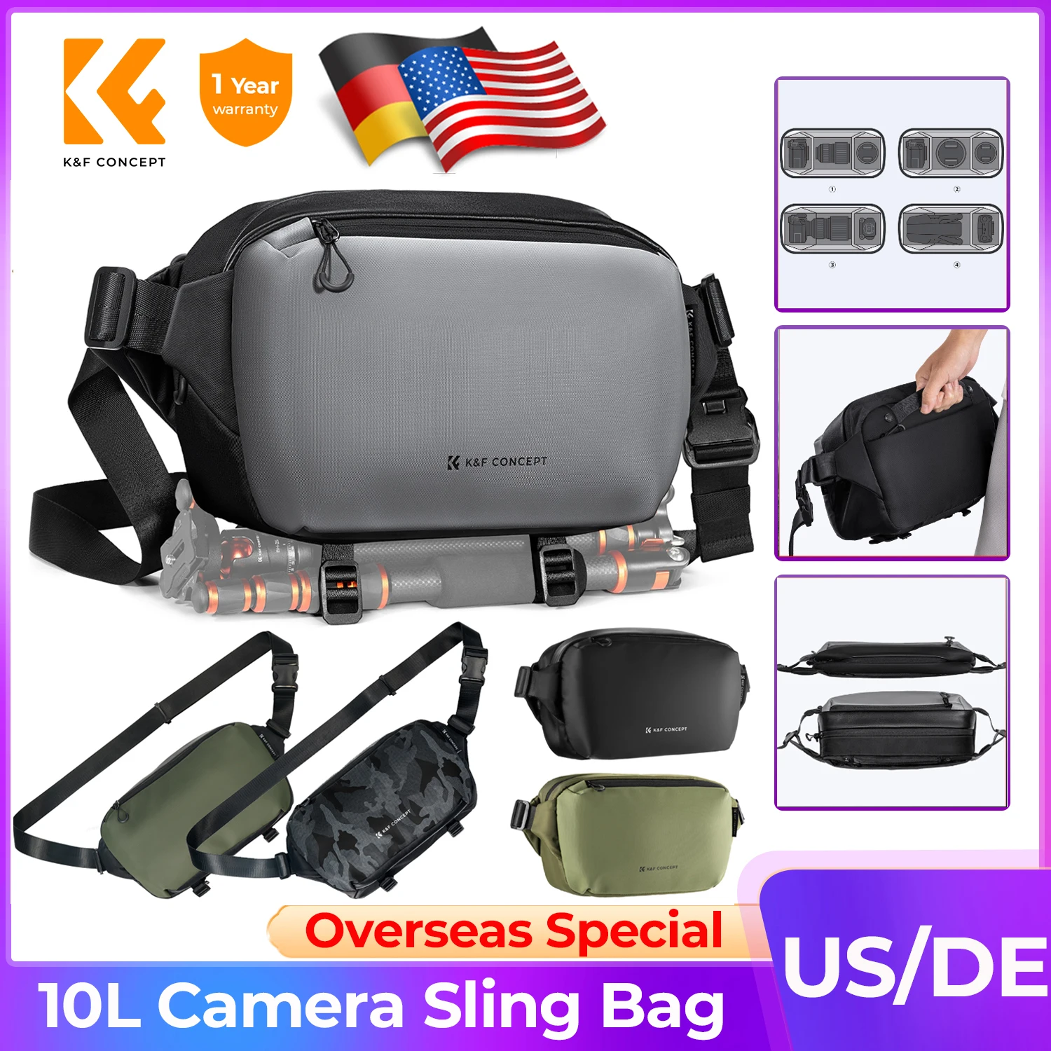 K&F Concept Alpha Camera Sling Bag 10L Photography Shoulder Bag Carrier For Canon Nikon Sony Leica Cameras DJI Mavic Drones Case