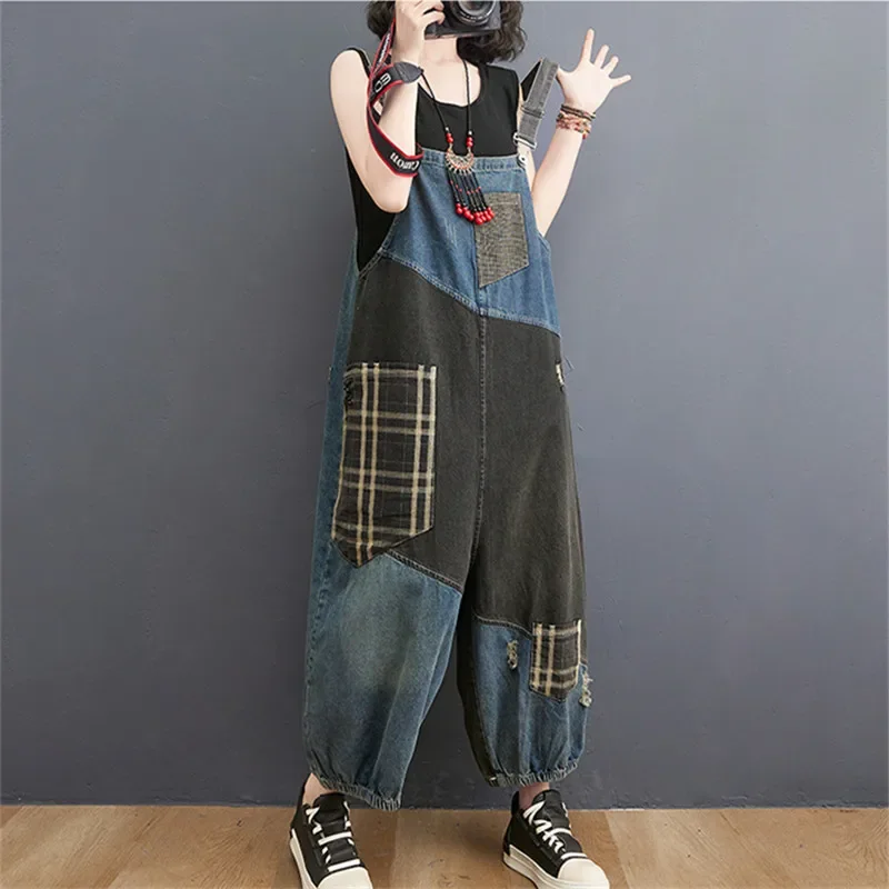 

Spring Summer Denim Overalls for Women Big Pockets Loose Long Jeans Jumpsuits Sleeveless Spaghetti Strap Suspenders Female New