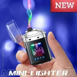 Elektrikli Çift Ark USB Şarj Edilebilir Çakmak Plazma Açık Rüzgar Geçirmez Pil Ekran Tip-C Sigara Aksesuarları erkek Hediyeler