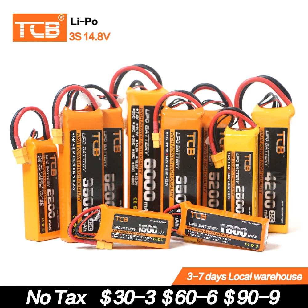 TCB RC LiPo Battery 3S 11.1V 1300 1500 1800 2200 2600 3000 3500 4200 6000mAh 25C 35C 60C For RC Air. plane Drone Boat 11.1V LiPo