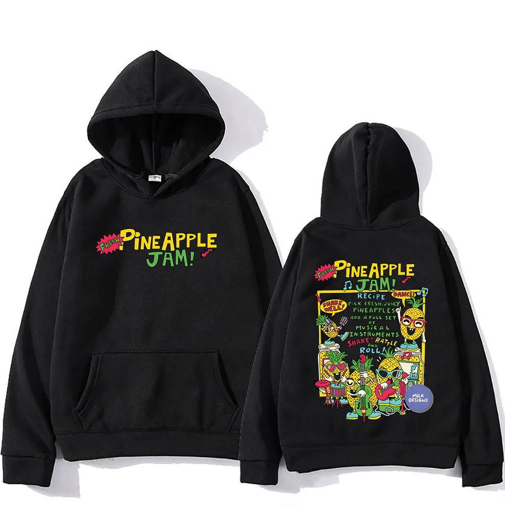 Pineapple Jam Fruit Hoodies Mens Long Sleeve Autumn Sweatshirts Cartoon Graphic Print Pullovers with Hooded Fleece Male Warm Top