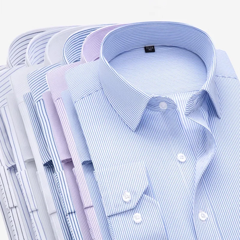 

Men's Dress Shirts Long Sleeve Regular Fit Striped Business Formal Work Shirt Male Social Workplace Clothing Plus Size 7XL 8XL