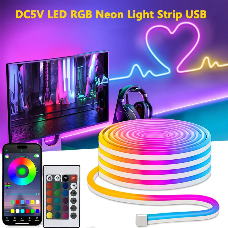 RGB مرنة LED قطاع أضواء USB النيون حبل أضواء عن بعد App التحكم مزامنة الموسيقى تغيير لون غرفة الألعاب ديكور الحفلات DIY تصميم
