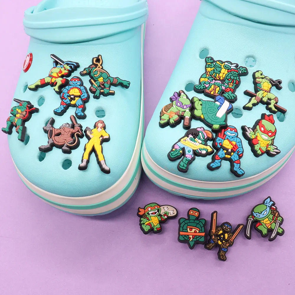 New Arrival 1-17Pcs Green Turtle Cartoon Character Shoe Charms Boys Buckle Accessories DIY Phone Case Holiday Gifts