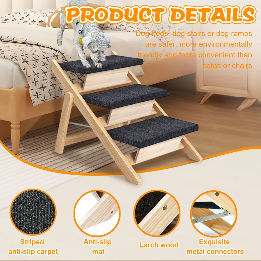 

Стабильная деревянная лестница для восхождения домашних животных, складная нескользящая лестница с ковровым покрытием, легкая портативная лестница для домашних и уличных собак, кошек, на каждый день