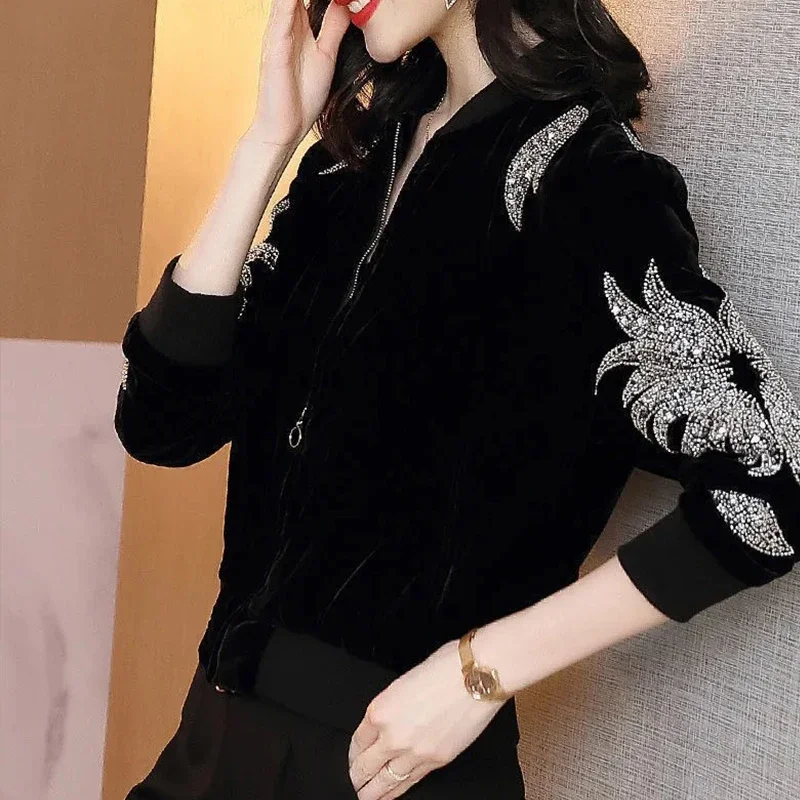 Women Long Sleeve Velvet Jackets 2024 Fashion Spring High Quality Baseball Coats Women Casual Slim Ladies Jackets Clothes B380