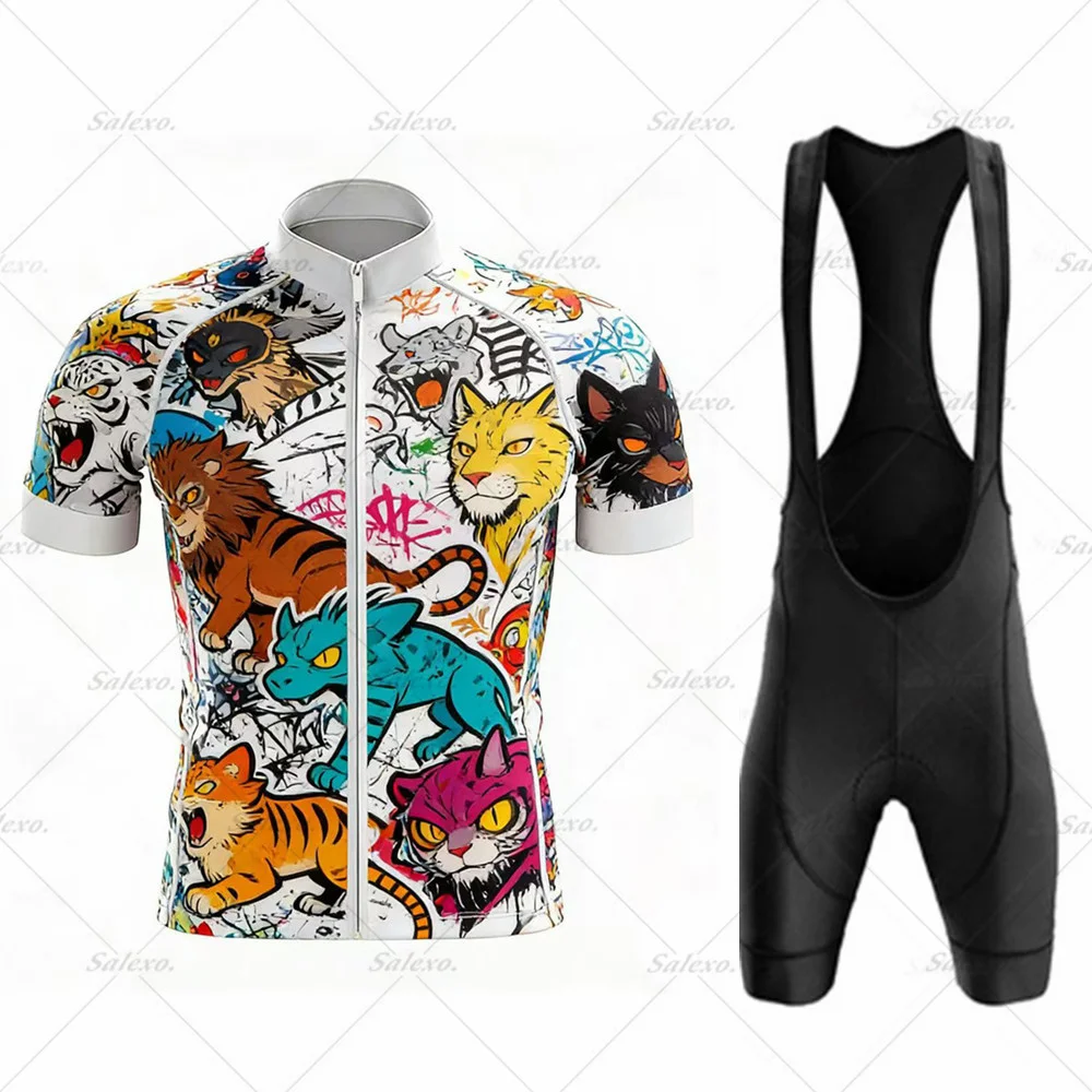 

2026 New Breathable Men Cycling Jersey Set Short Sleeve Cartoon Bicycle Clothing MTB Maillot Ciclismo Bike Racing Bib Short Set
