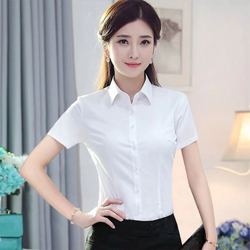 

100% Pure Cotton Professional Short Sleeves Shirt for Women's Summer New Regular Decoration Slimming Simple Versatile Office Top