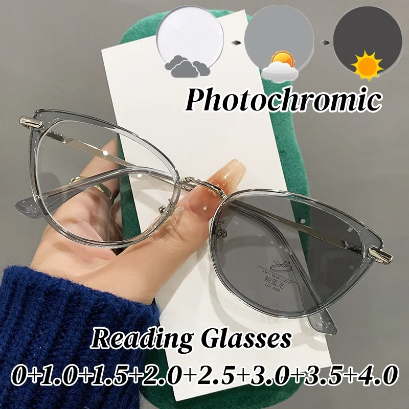

Outdoor Intelligent Photochromic Reading Glasses Fashion Luxury Far Sight Eyewear for Men Women Cat Eye Anti-blue Glasses