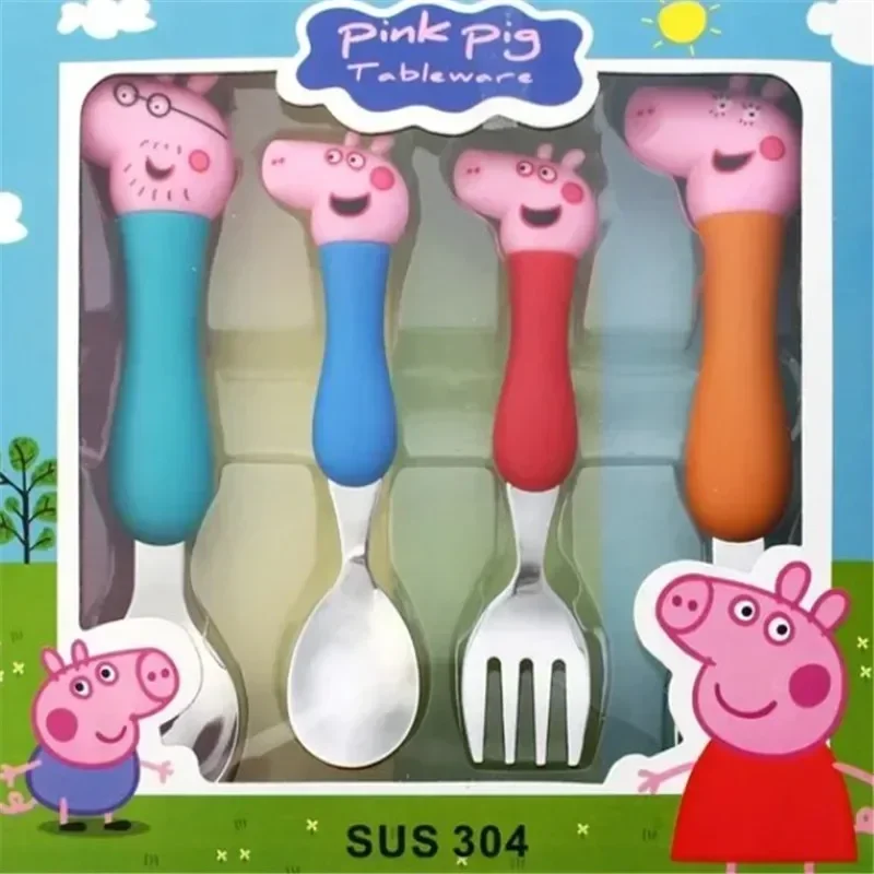 الكرتون Peppa خنزير أدوات المائدة شوكة ملعقة جورج خنزير أبي أمي حفلة أنيمي الشكل أدوات المائدة الطلاب الأسرة هدية لعبة هدايا الأولاد الطرف