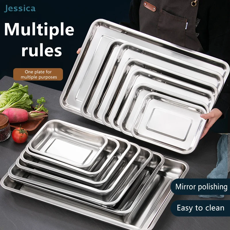 

♥ Набор прямоугольных форм для еды из нержавеющей стали — многоразовые кухонные подносы для выпечки, хранения продуктов питания и общественного питания (разные размеры)