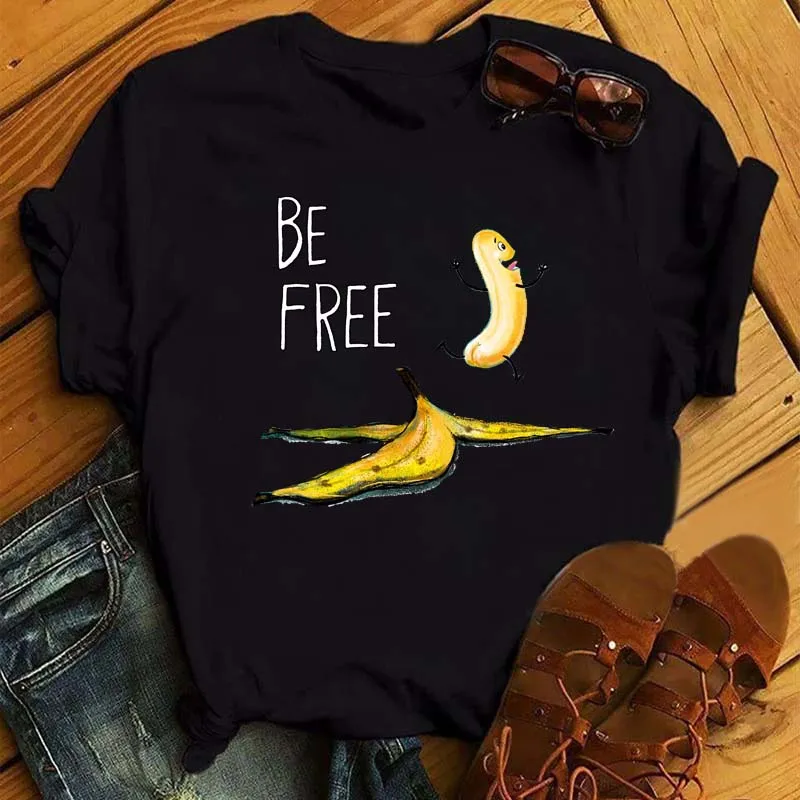 Funny Fruits T Shirt Women Fashion Kawaii Banana Print White T-shirt Harajuku TShirt Short Sleeves Tops Tee Shirt Femme T Shirts