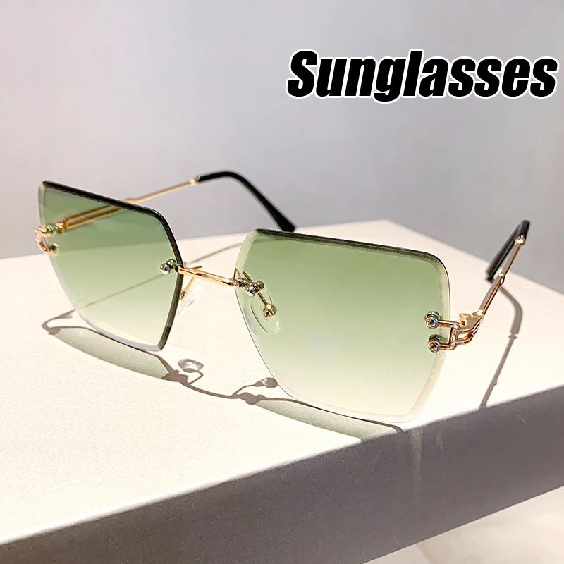 Fashion Rimless Gradient Sunglasses Women Luxury Brand Frameless Square Sun Glasses Outdoor Sun Shades Eyeglasses Goggles