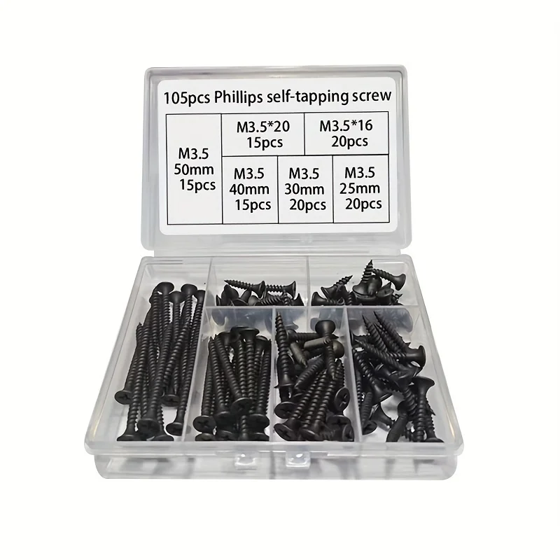 M3.5 black cross countersunk head self tapping screw set, high-strength self tapping screw, gypsum board screw