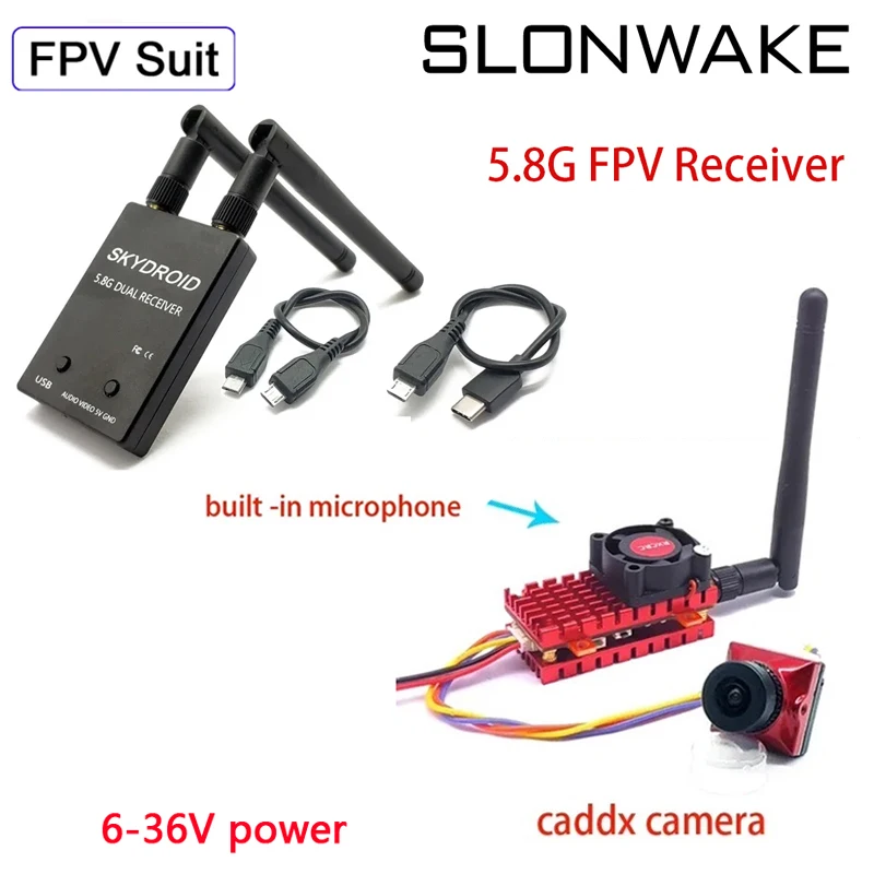 5.8G VTX Microphone Transmitter Aerial Photography+Caddx FPV Camera 2.1mm 4:3/16:9+FPV OTG Android phones Receiver