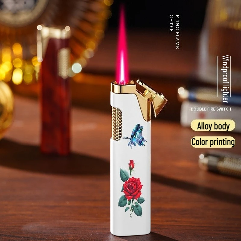 

Metal Long Strip New Trendy Toy Portable Small Lighter Direct Windproof Red Flame Inflatable Advertising Men's Cigarette Lighter