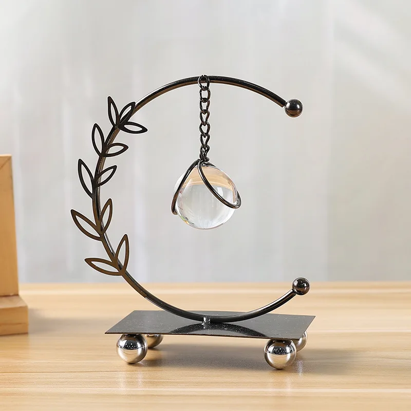 Leaf Decor Crystal Ball Handcrafted Ornament for Living Room TV Cabinet Office Desk