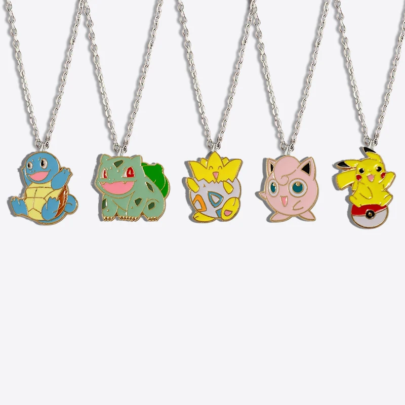 Anime Figures Pokemon Necklace Charizard Pikachu Bulbasaur Cartoon Dolls Children Toys Chain Necklaces Pendant Birthday Gifts