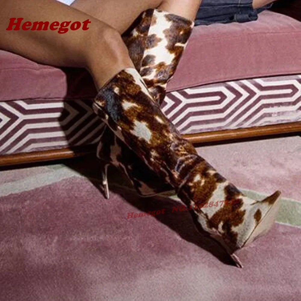 ليوبارد الفراء خنجر حذاء برقبة للركبة الجانب سستة مدبب تو كعب رقيقة الأحذية النسائية الدافئة 2026 جديد الشتاء الفاخرة أحذية عادية #5