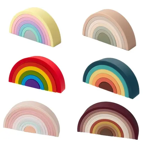 TYRY.HU 6/7/10pcs Baby Silicone Building Block Rainbow Soft Block 3D Educational Montessori Toys Baby Teether Gifts