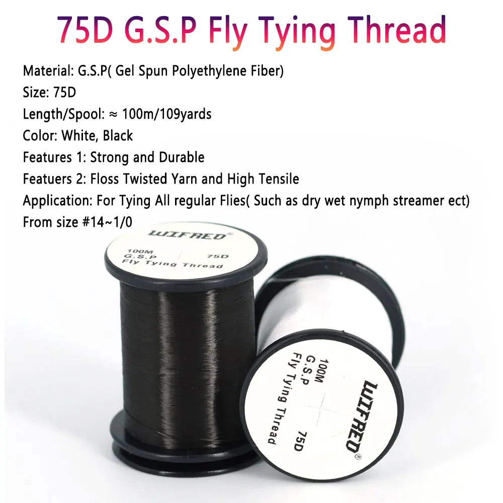 10D 20D 30D 50D 100D 75D 140D 200D GSP Fliegenbinde-Polyethylenfaden – Hochfeste Bindeschnur für Trockenfliegen, Nassfliegen, Hechtfliegen und Streamer – Detail 6