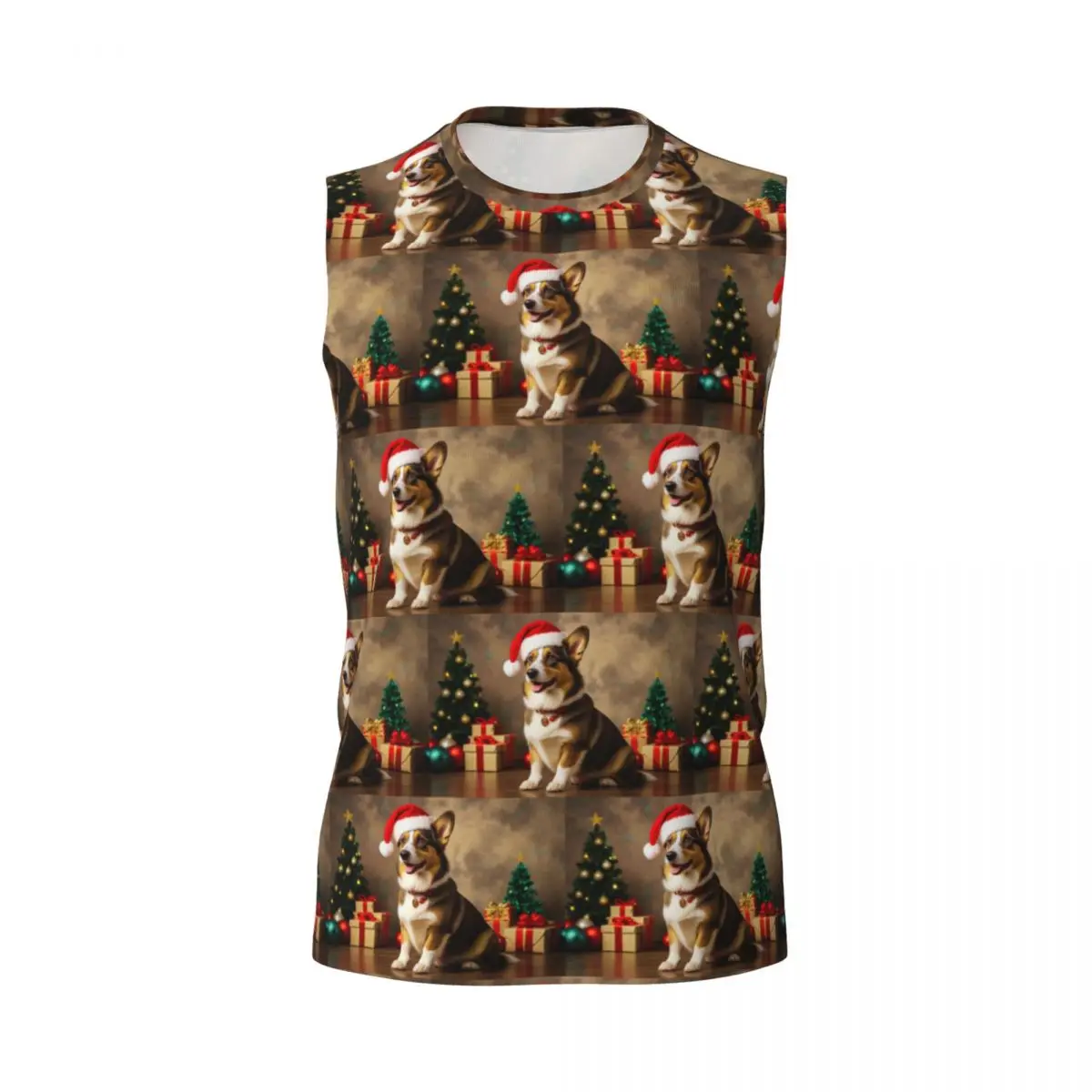 Cardigan Welsh Corgi Dog Christmas Men Printed Sleeveless T-shirt Casual Hip Hop Street Style Beach Holiday Tank Tops