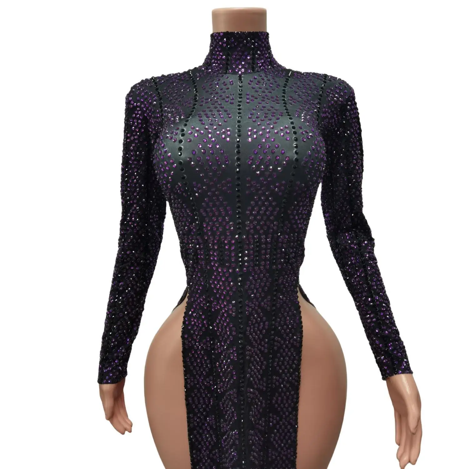 Sexy Lange Ärmel Geburtstag Prom Strass Etuikleid Frauen Abendessen Kleid Tanz Kostüm Hohe Schlitz Nachtclub Party Mini Kleid