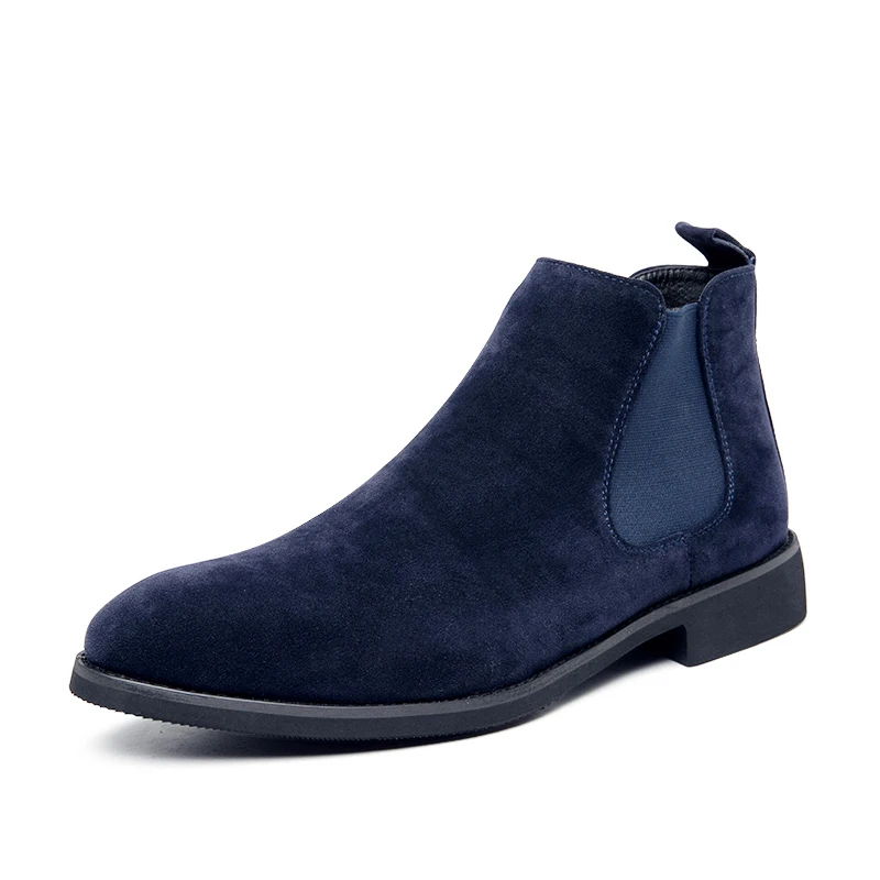 

Large Size 38-48 Luxury Blue Men's Chelsea Boot Comfortable Slip-On Suede Leather Boots For Man Pointed Toe Flat Men Ankle Boots