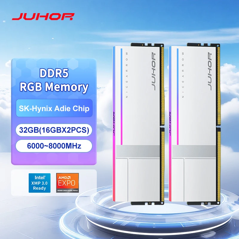 JUHOR Memory RGB DDR5 32GB(16GBX2) 6000MHz 6800MHz 7200MHz 8000MHz DDR5 16GB Desktop Memoria Ram