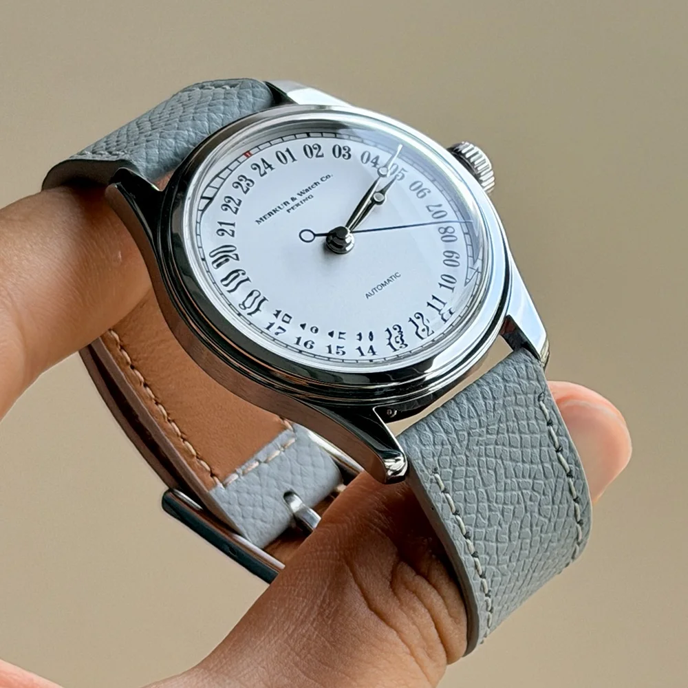 MERKUR White Dial Watch 24H A thinner Case 50m Skin Diver Watch Vintage Automatic Mechanical Watch 38mm Relogio Masculino