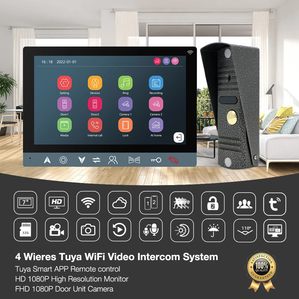 Hayway-Tuya Home Intercom, campainha sem fio WiFi, câmera para apartamento, suporte de desbloqueio de uma tecla, detecção de movimento, gravação