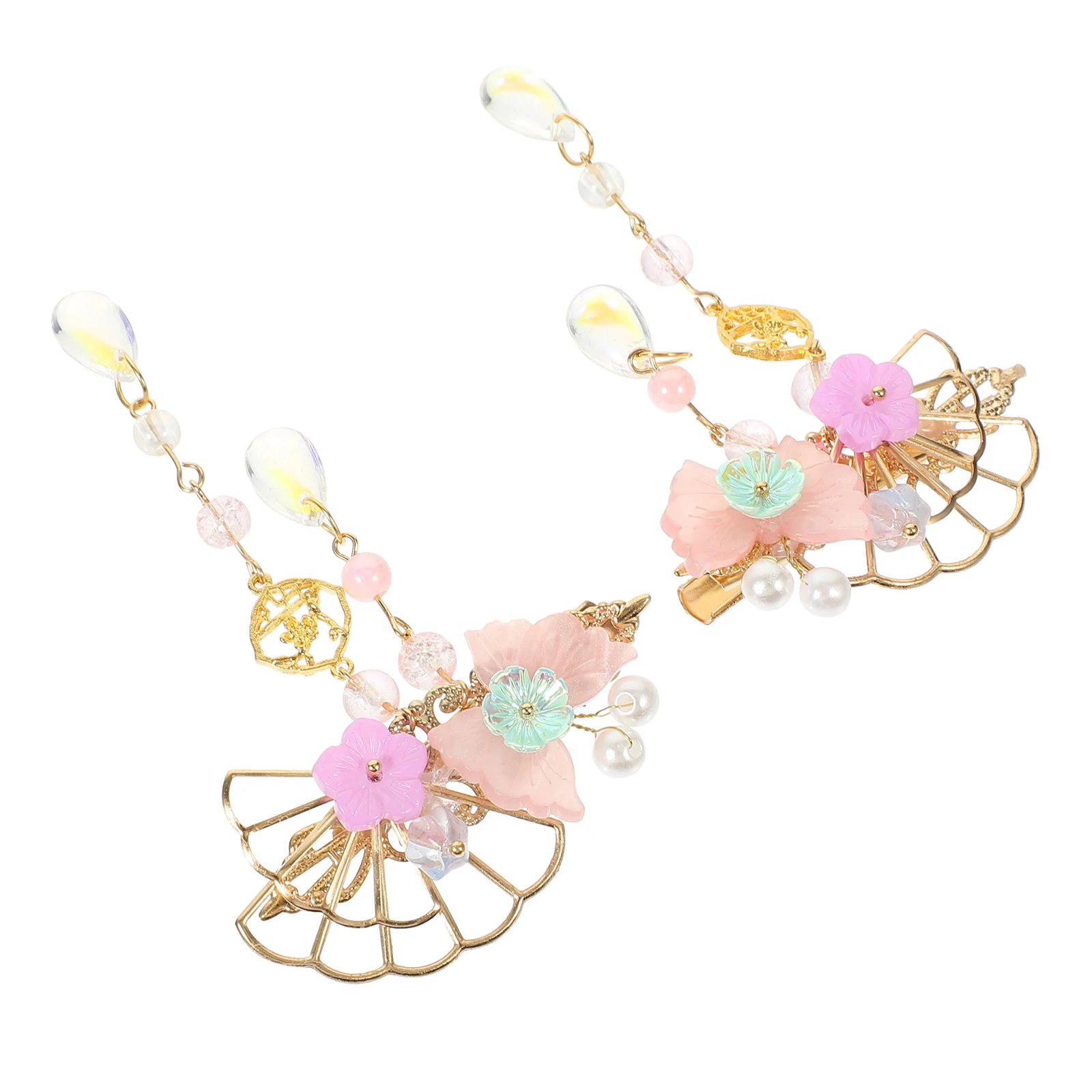 

Pair of Hairclips Children Retro Tassel Butterfly Fan Vintage Pins Girls Hair Clip Lightweight Comfortable Long Term